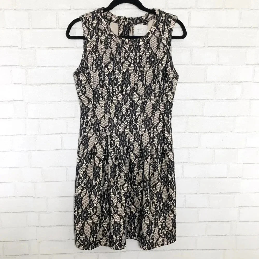 HD in Paris - Anthro Black & Cream Lace Fit & Flare Dress Women's Size Medium